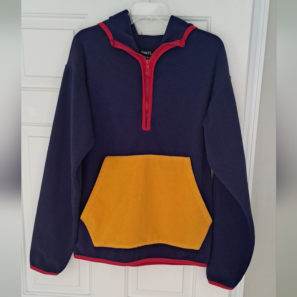 Rue 21 mens navy blue 3/4 zip hooded sweatshirt.  Size S.